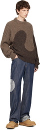 ERL Brown Knit Crewneck Swirl Sweater