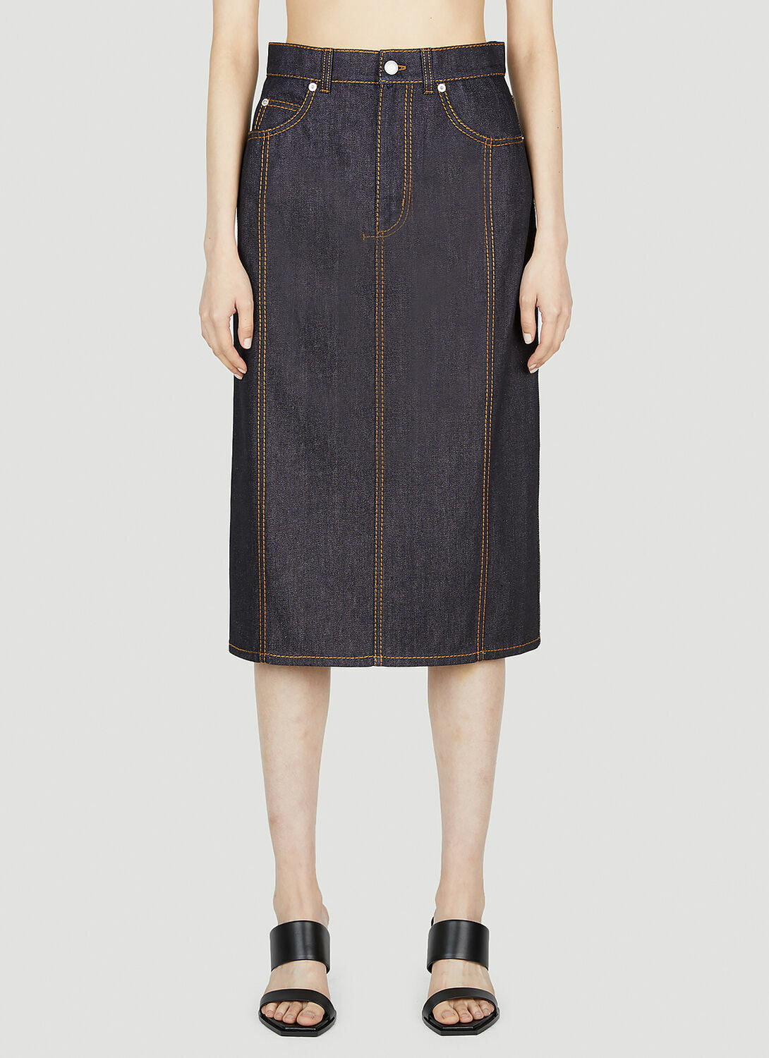 Alexander McQueen Contrast Stitching Denim Skirt