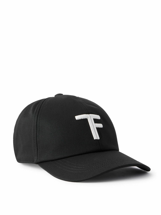 Photo: TOM FORD - Logo-Embroidered Leather-Trimmed Cotton-Twill Baseball Cap - Black