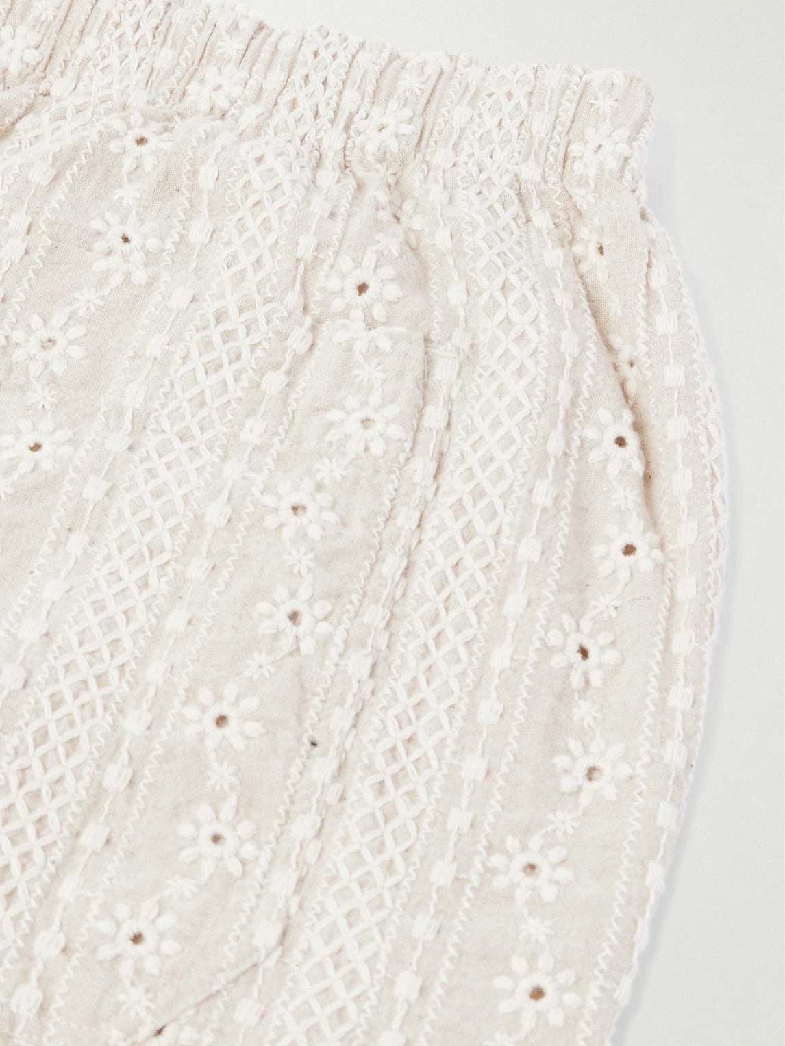 Richard James - Straight-Leg Embroidered Cotton and Linen-Blend Shorts - Neutrals