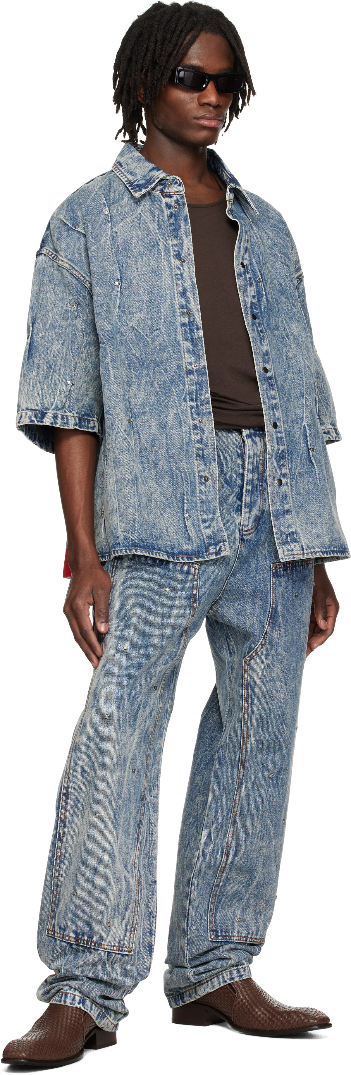 KUSIKOHC Blue Multi Rivet Denim Shirt