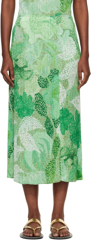 Photo: PLEATS PLEASE ISSEY MIYAKE Green Foggy Forest Midi Skirt