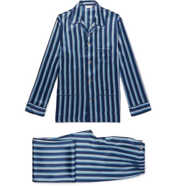 Photo: Derek Rose - Brindisi Striped Silk Pyjama Set - Men - Navy