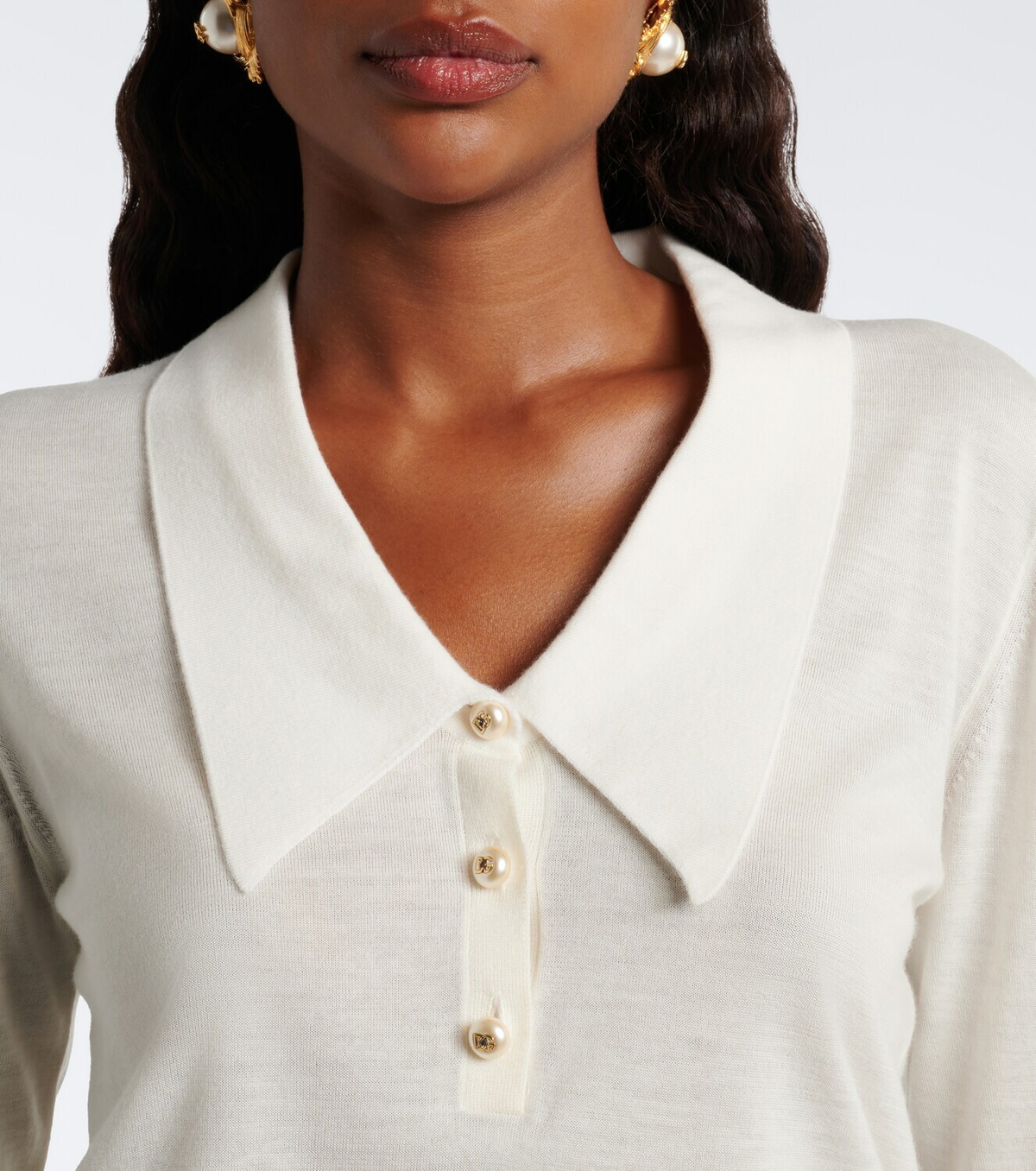 Dolce&Gabbana Embellished cashmere-blend polo sweater