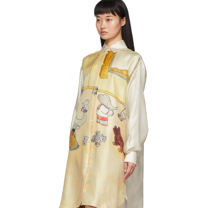 lanvin shirt dress Lanvin Off-White Babar Edition Silk Shirt Dress Lanvin
