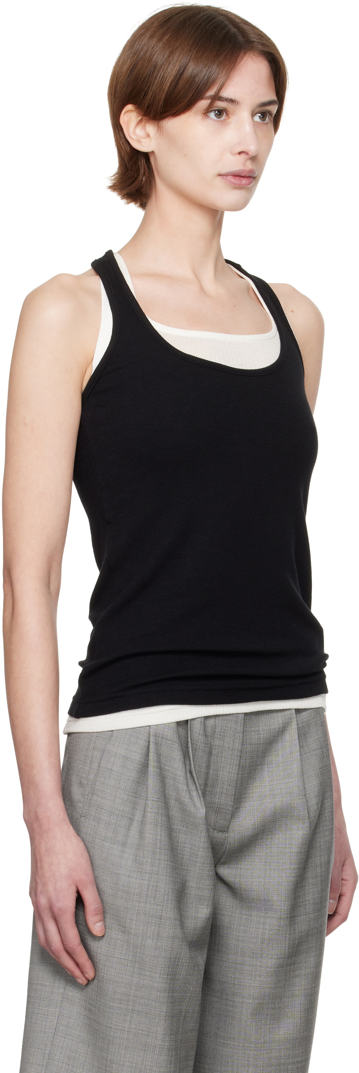 Fax Copy Express Black Afternoon Stretch Series Loose Ribbed Cover Up Tank Top