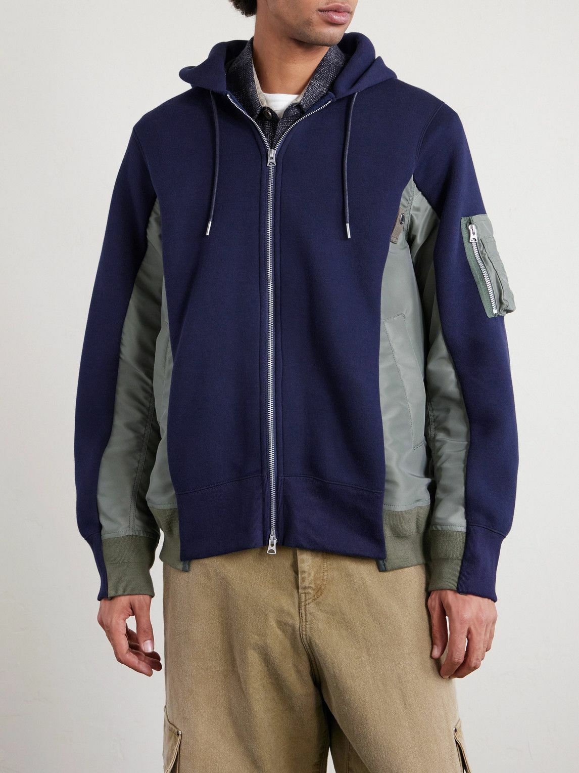 Sacai - MA-1 Nylon-Trimmed Cotton-Blend Jersey Zip-Up Hoodie