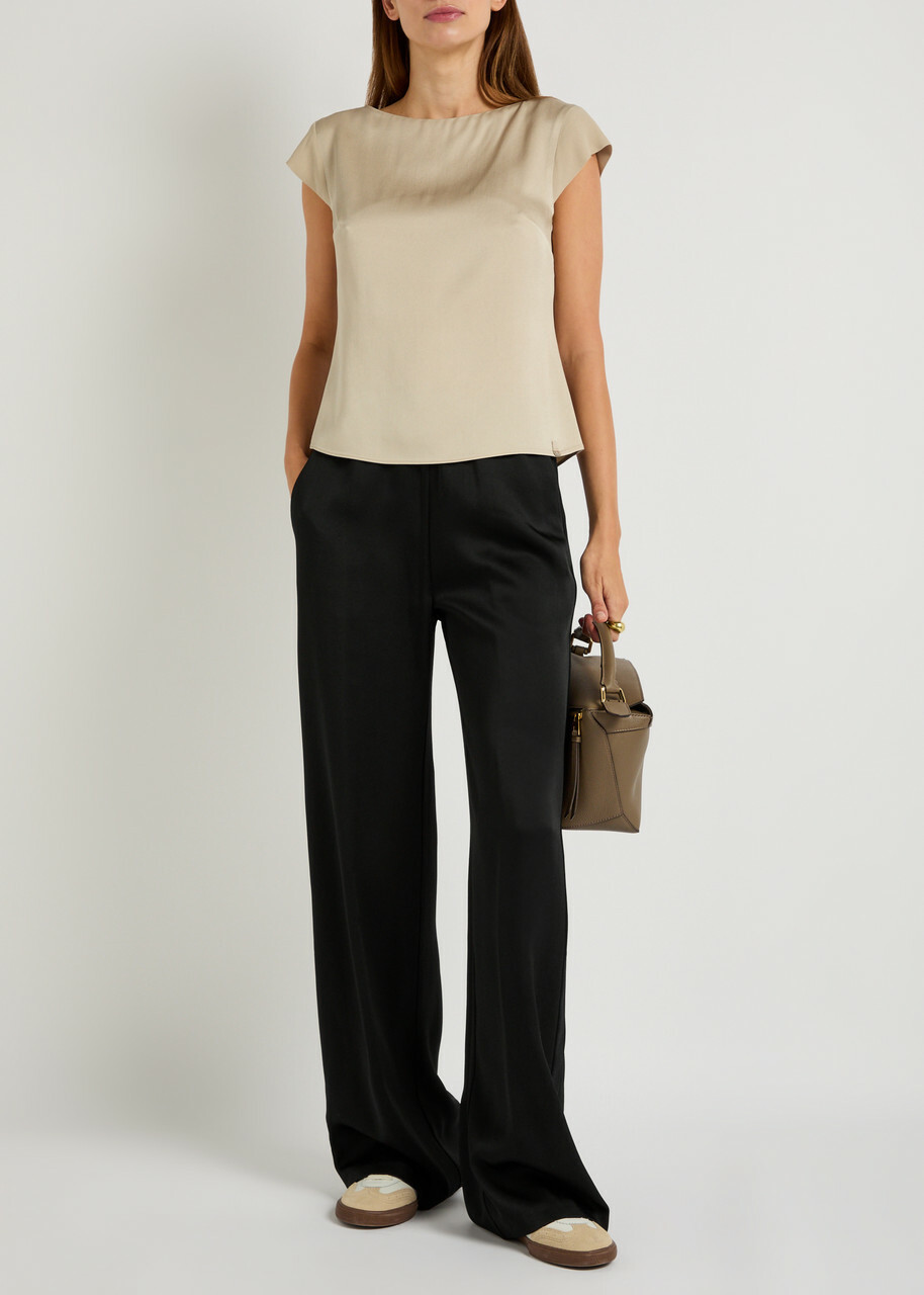 Herno Wide-leg Crepe de Chine Trousers Black