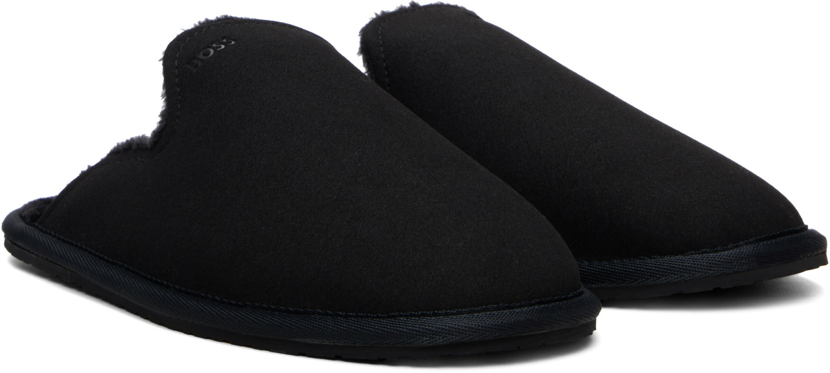 BOSS Black Faux-Shearling-Lined Slippers