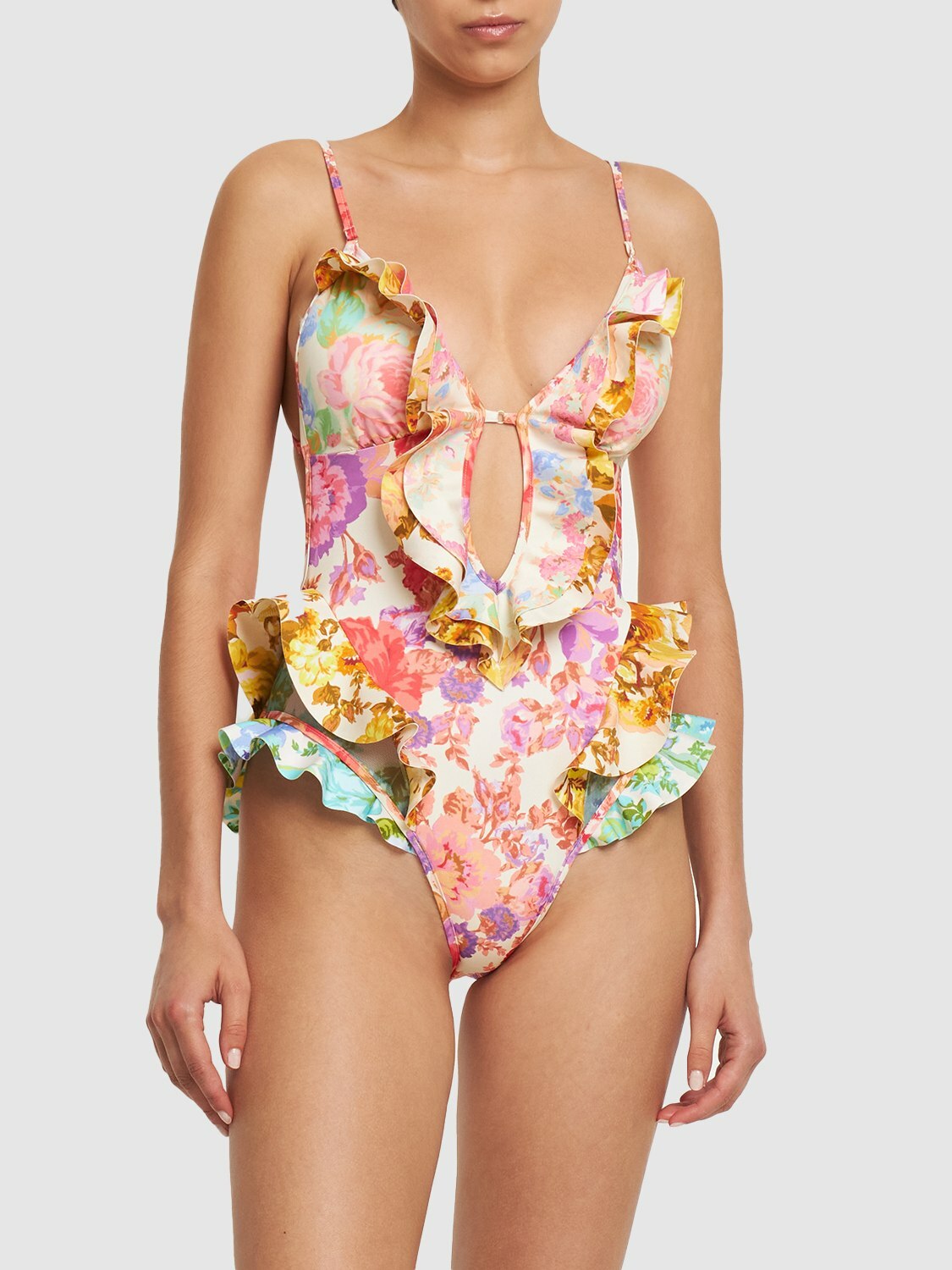プリント柄★ラッフル★ワンピース水着★ ZIMMERMANN ZIMMERMANN Raie Waterfall Print One Piece Swimsuit Zimmermann
