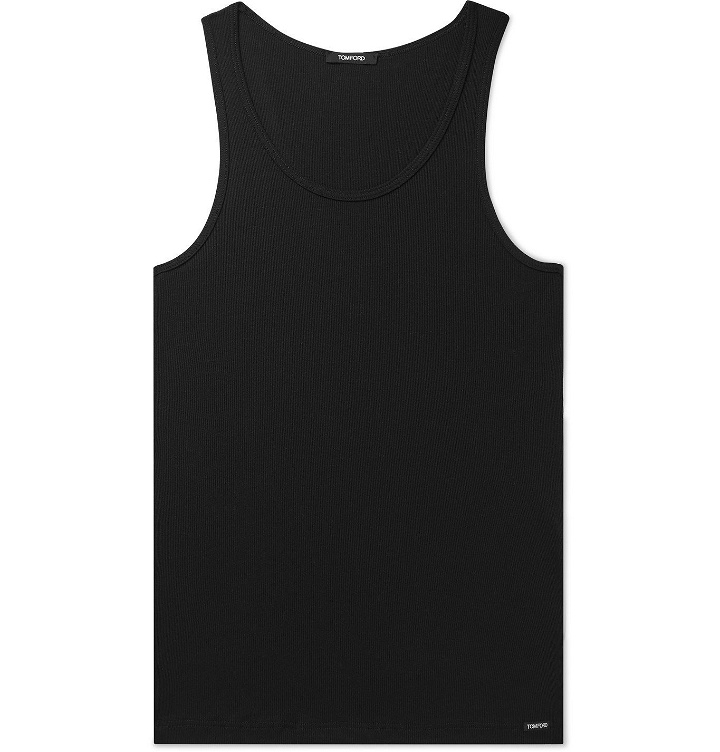 Photo: TOM FORD - Ribbed Mélange Cotton and Modal-Blend Tank Top - Black