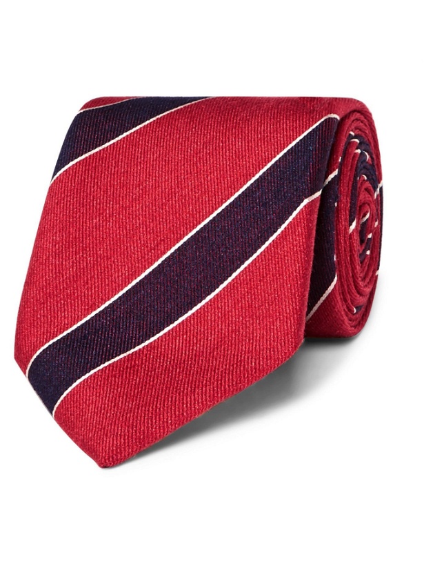 Photo: CHARVET - 7.5cm Striped Silk and Linen-Blend Tie - Red
