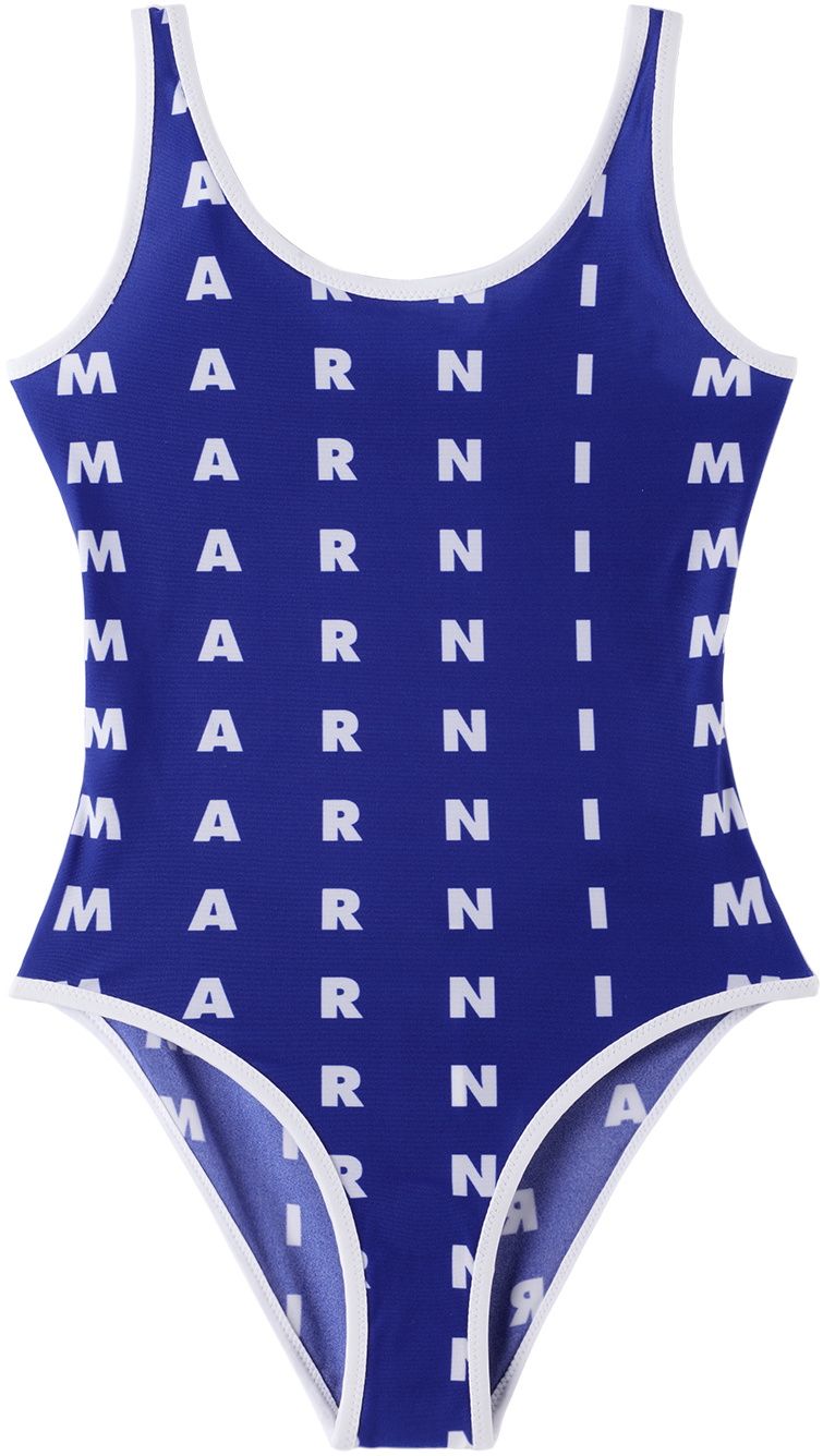 Marni Kids Blue Printed One-Piece Swimsuit Marni