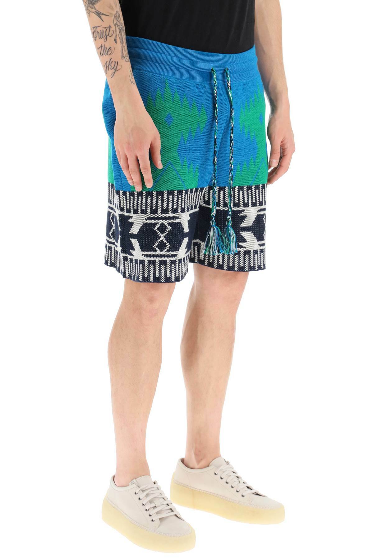 Alanui Blue And Green Cotton Piquet Icon Bermuda Shorts