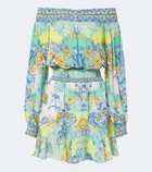 Camilla Printed embellished off-shoulder silk minidress