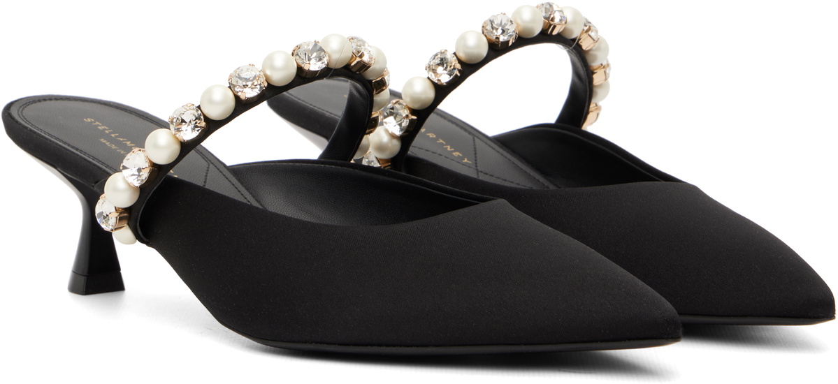 Stella McCartney Black Elsa Pearl-Embellished Kitten Heels