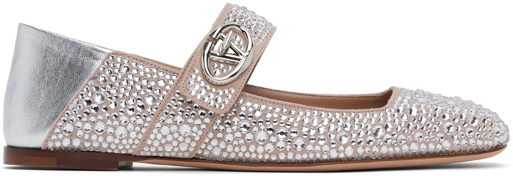 Photo: Valentino Garavani Silver & Pink VLogo Locker Mary-Jane Ballerina Flats