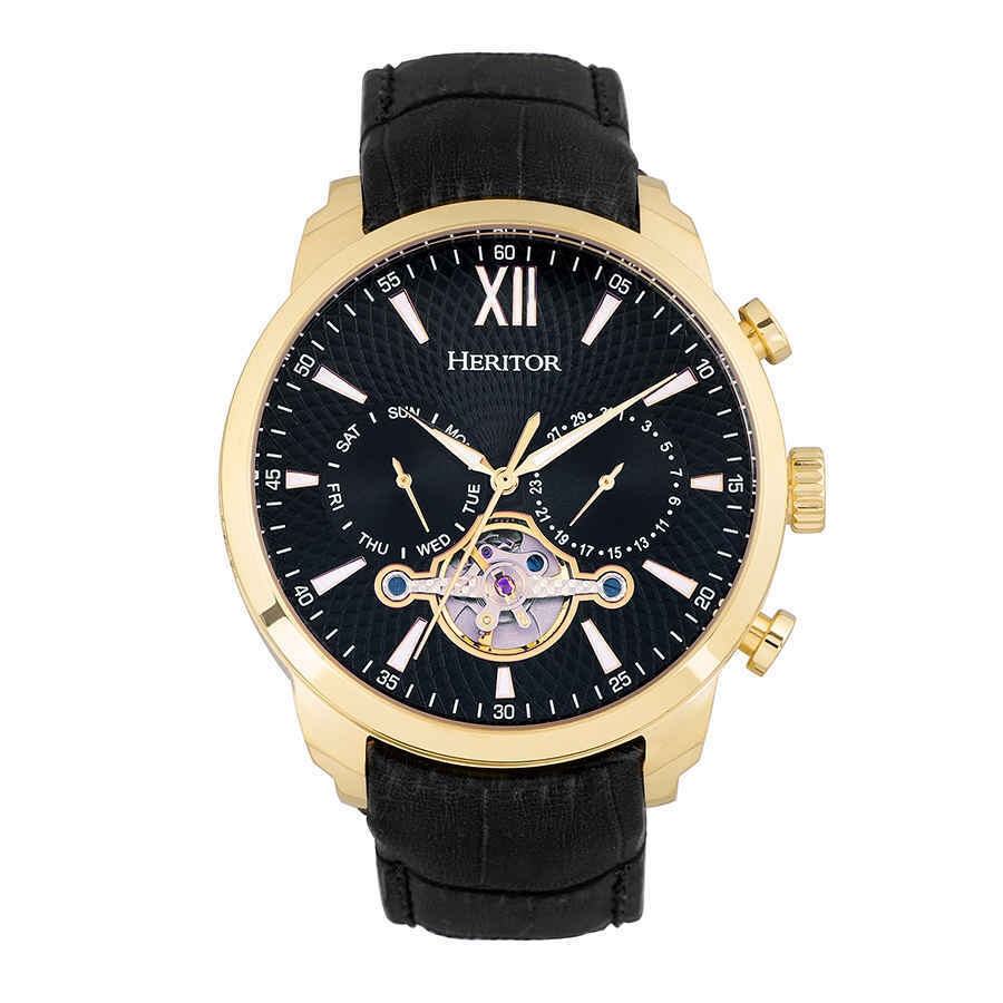 Heritor Arthur Automatic Black Dial Black Leather Mens Watch HR7905