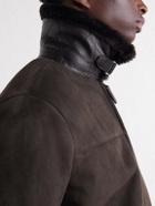 Brioni - Shearling and Leather-Trimmed Suede Jacket - Brown