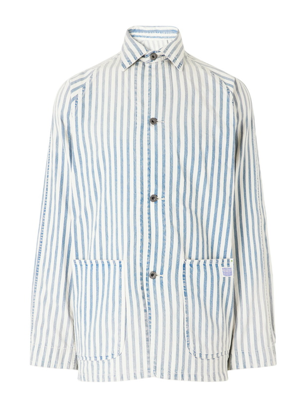 Photo: KAPITAL - Logo-Appliquéd Striped Cotton-Twill Overshirt - Blue