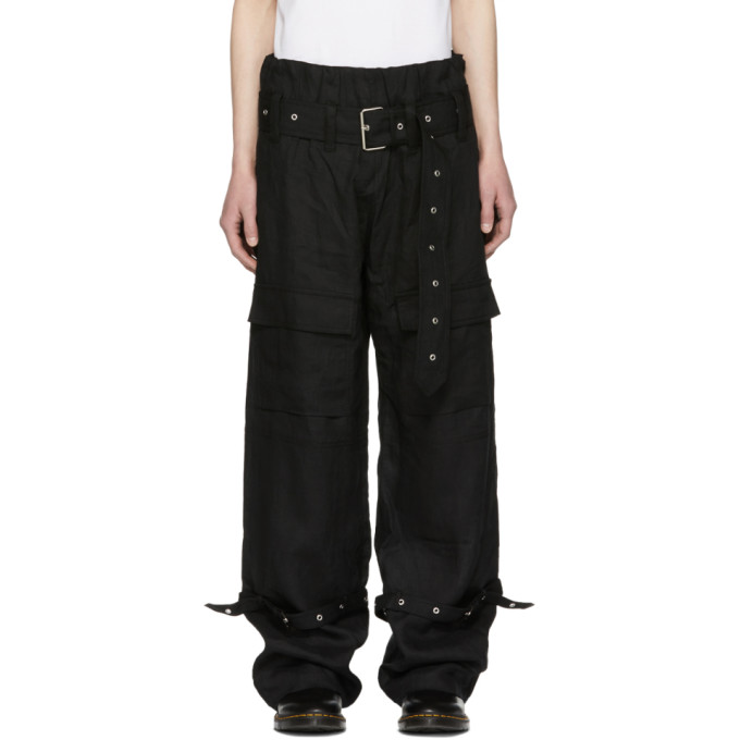 Marques Almeida Black Linen Cargo Pants