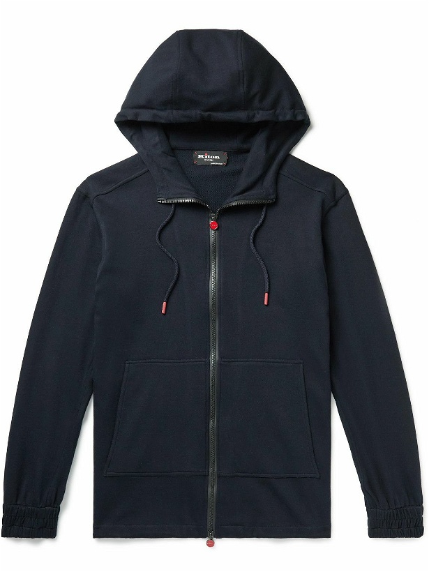Photo: Kiton - Slim-Fit Cotton and Cashmere-Blend Jersey Zip-Up Hoodie - Blue