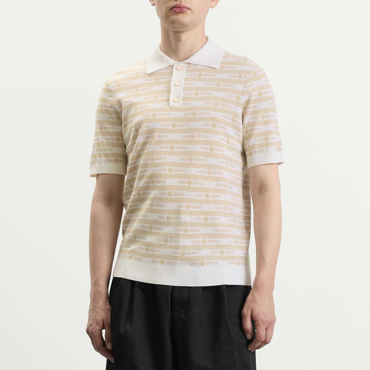 Casablanca Men's Wordmar Merino Wool Polo in Beige