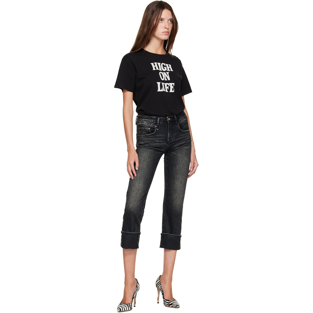 R13 Black Cuffed Boy Straight Jeans