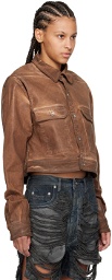 Rick Owens DRKSHDW Brown Cape Sleeve Cropped Denim Jacket