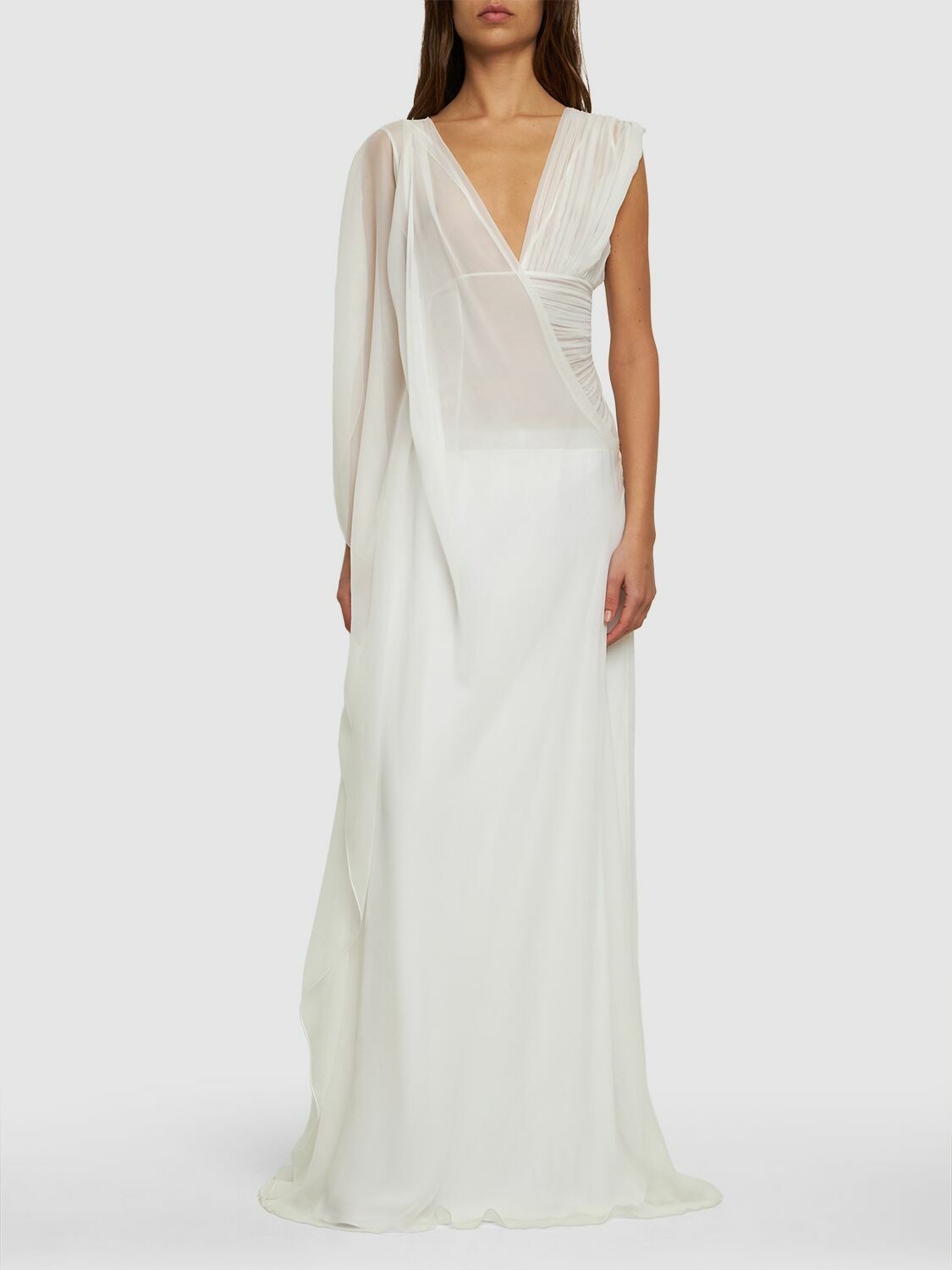 ALBERTA FERRETTI Draped Silk Chiffon Long Dress Alberta Ferretti