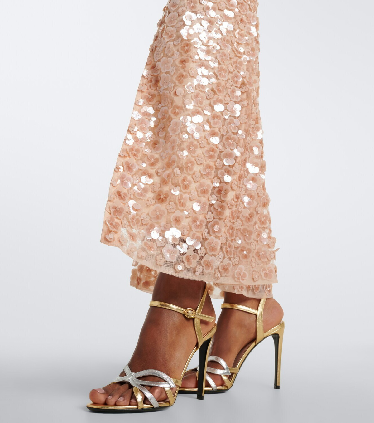 Là Fuori Caped sequined silk satin gown