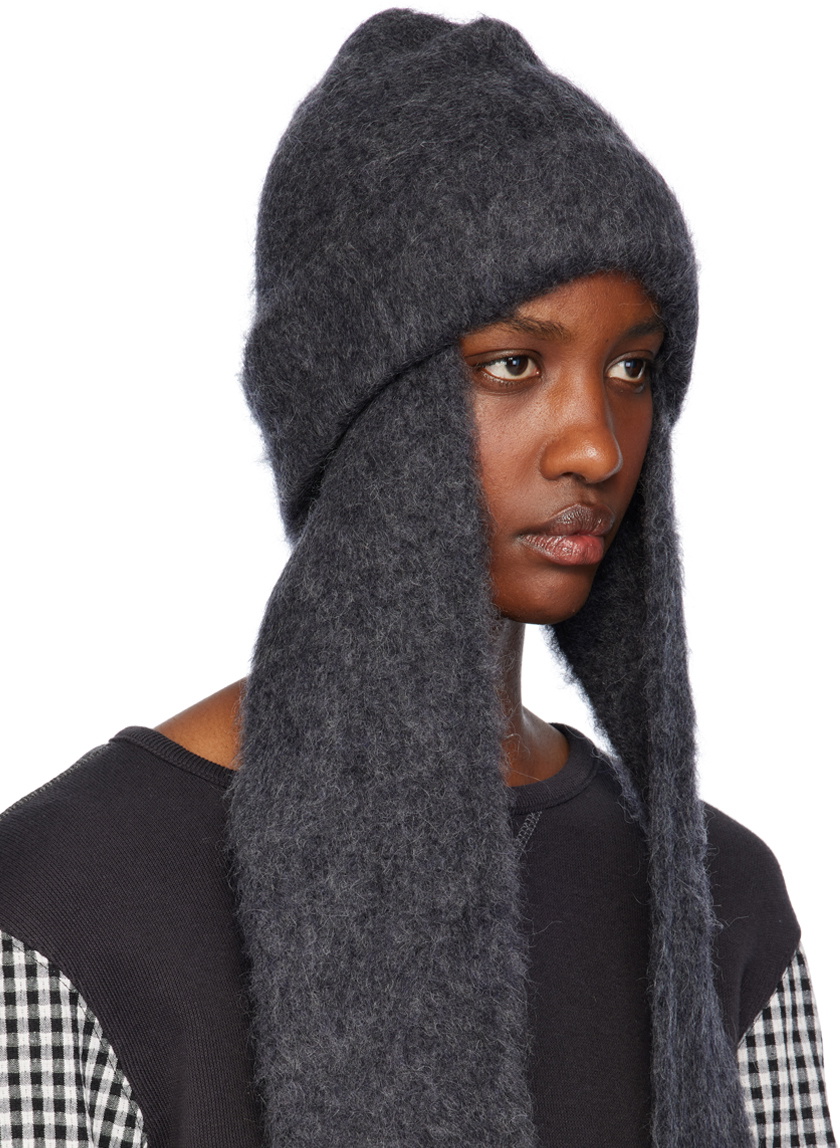 OPEN YY Gray Mohair Scarf Beanie