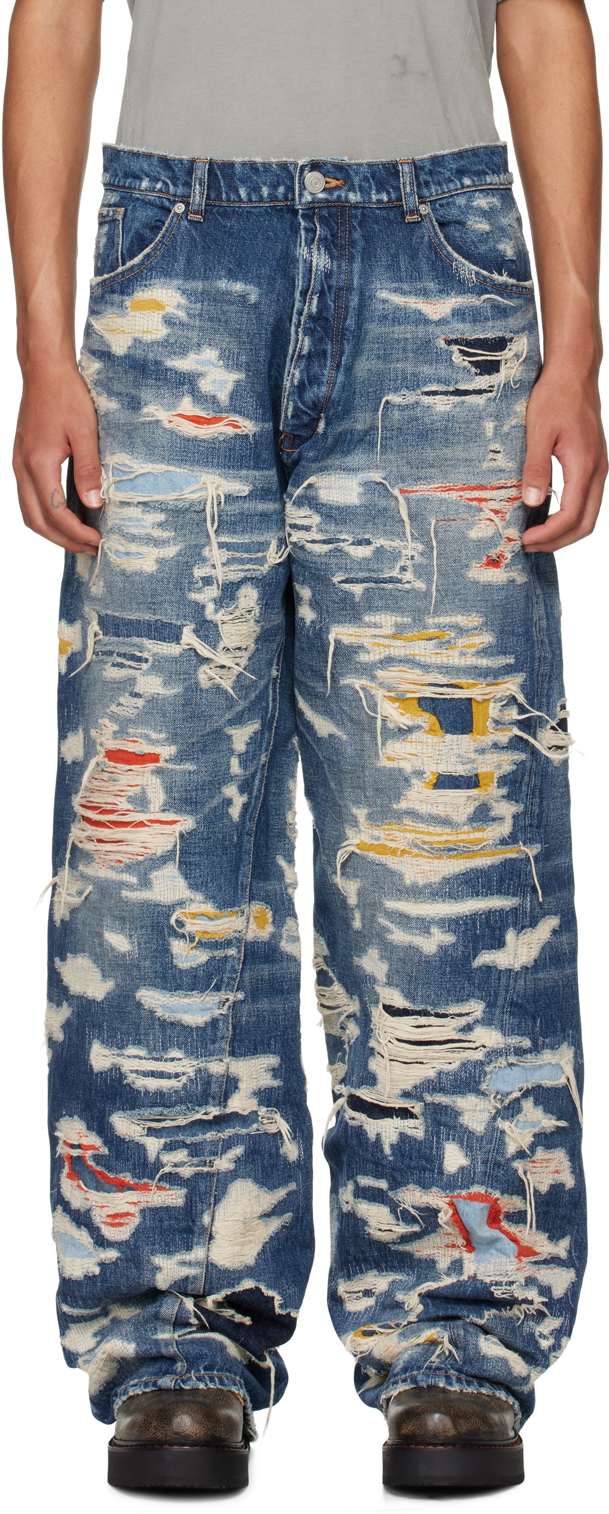 B1ARCHIVE Indigo Wide Leg 5 Pocket Jeans