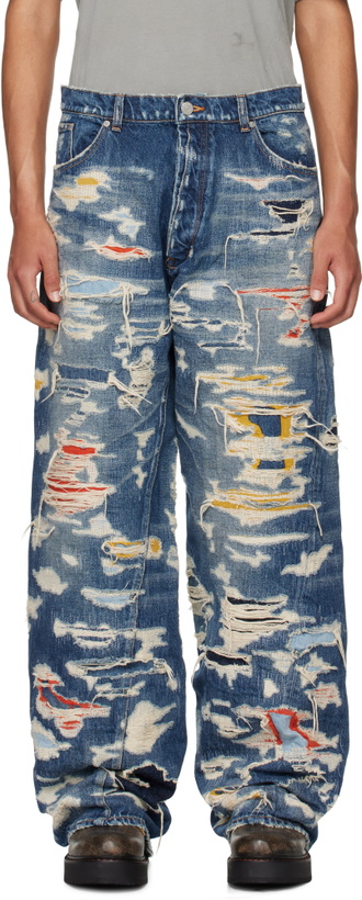 Photo: B1ARCHIVE Indigo Wide Leg 5 Pocket Jeans
