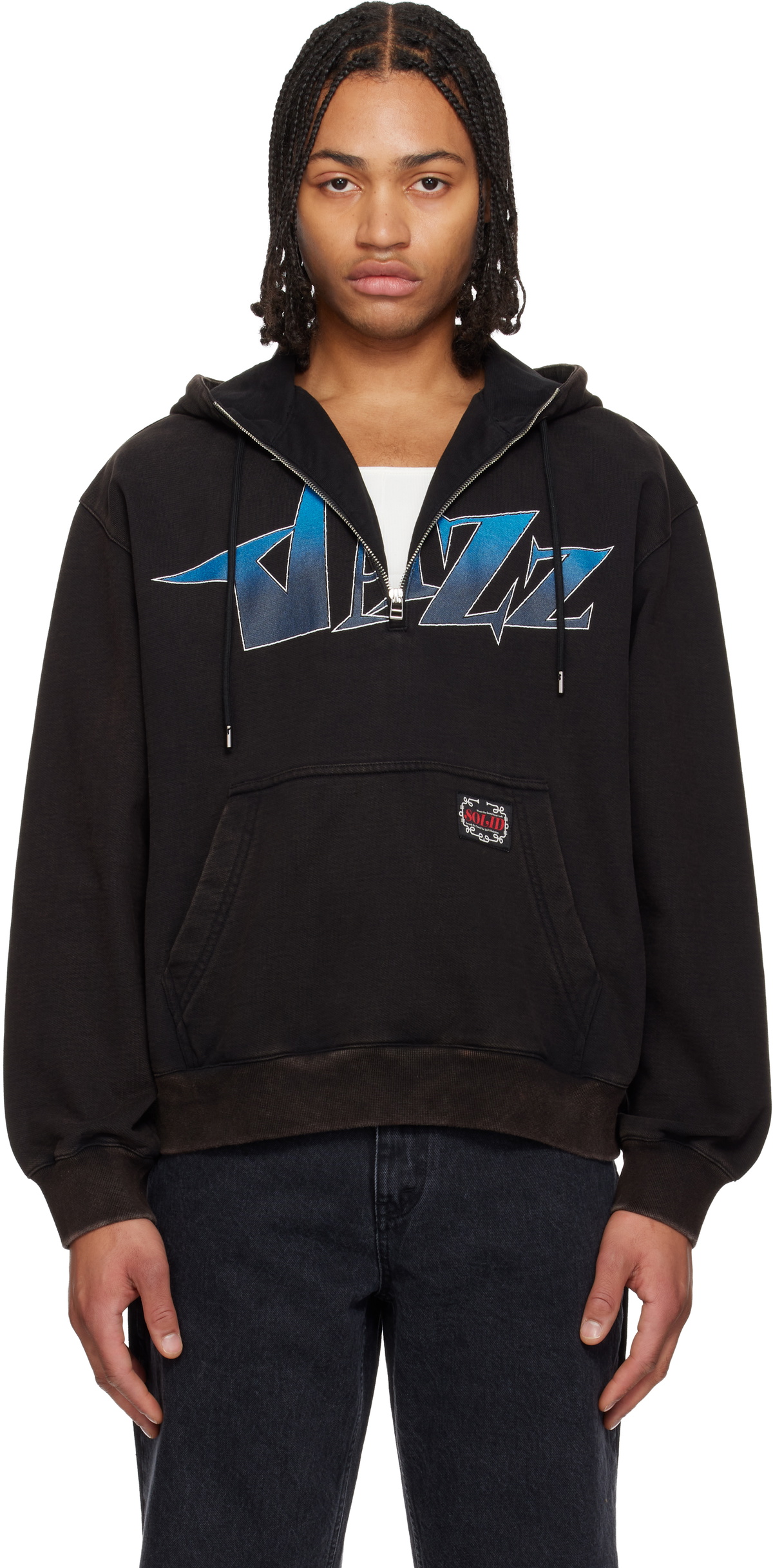 Solid Homme Black Half Zip-Up Jazz Graphic Hoodie