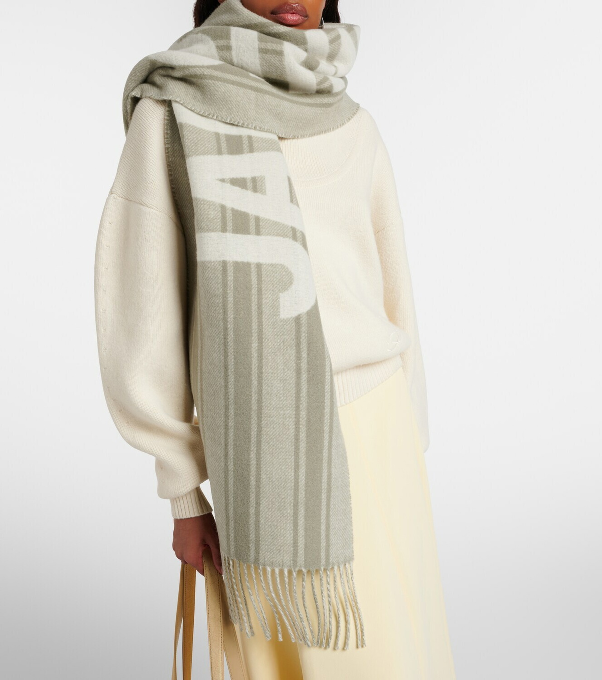 Jacquemus Logo fringed virgin wool scarf