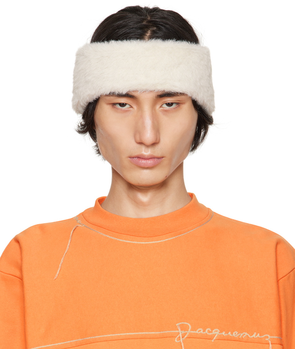 Jacquemus Cream Furry Headband Jacquemus Le Bandeau Neve logo headband Jacquemus main image 4