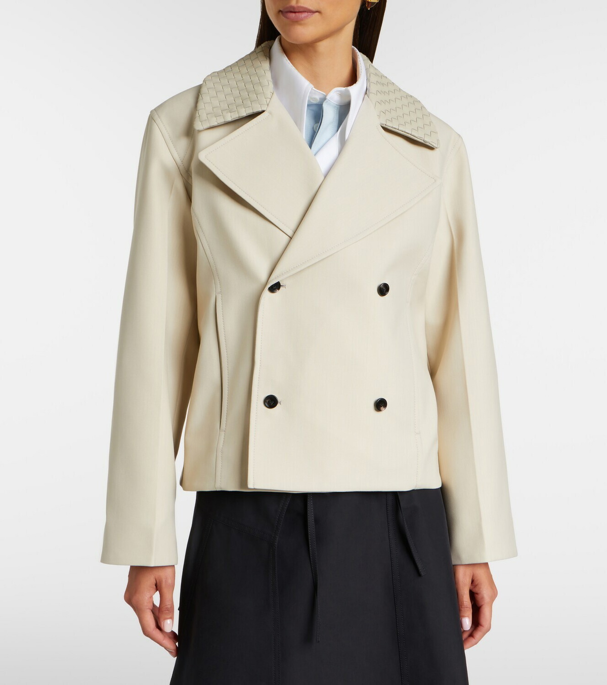Bottega Veneta Intrecciato striped wool and cotton peacoat