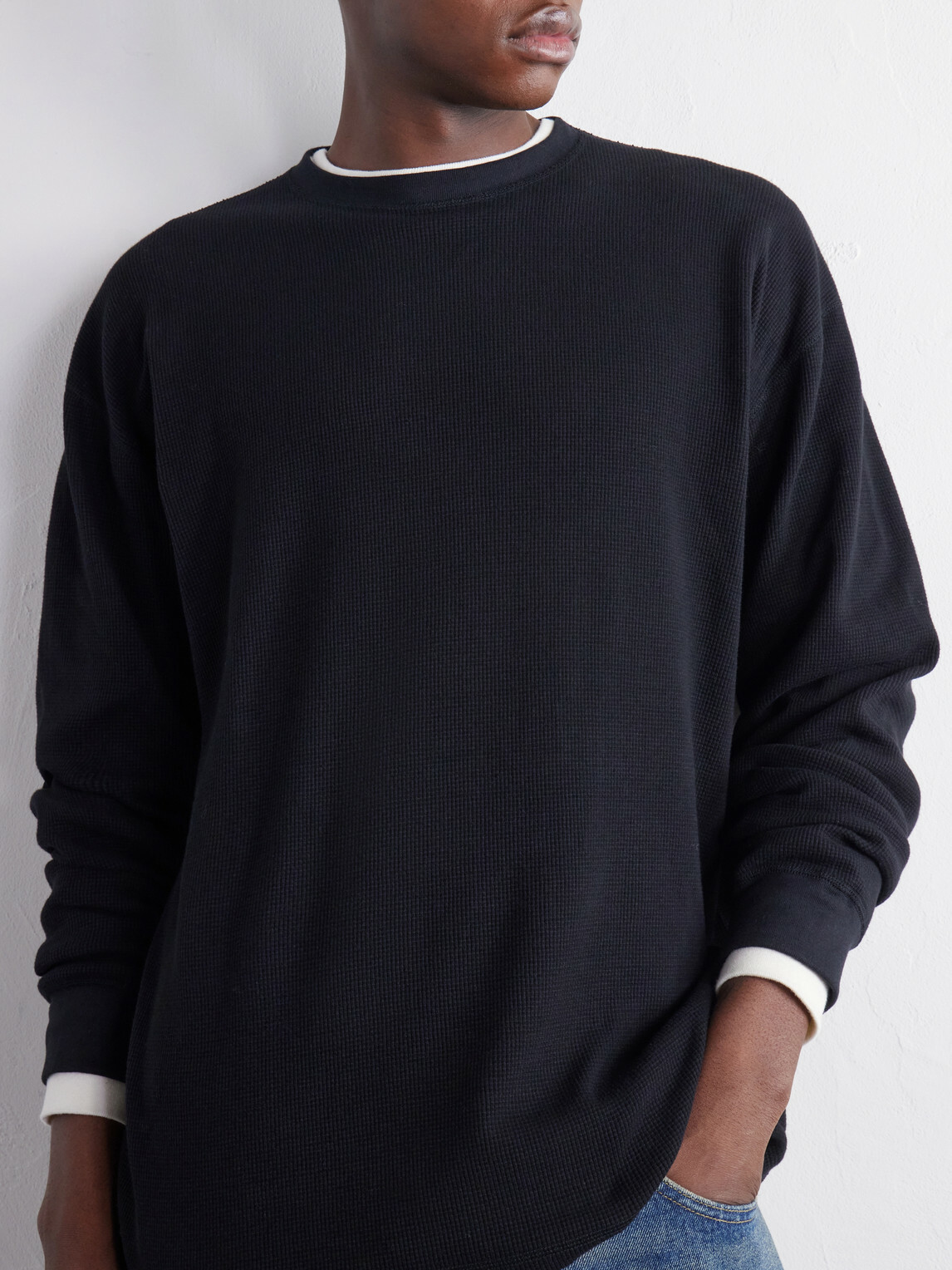 OrSlow - Waffle-Knit Cotton T-Shirt - Black