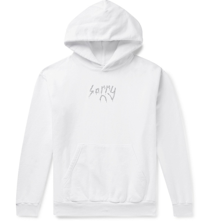 Photo: Sorry In Advance - Crystal-Embellished Fleece-Back Cotton-Jersey Hoodie - White