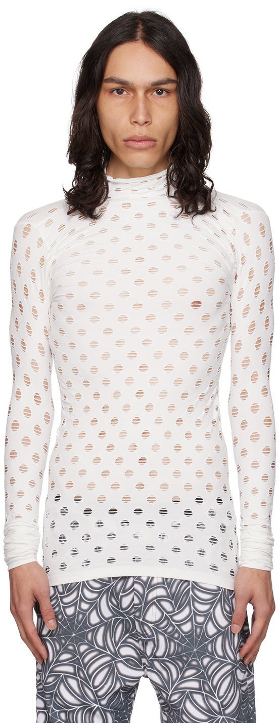 Maisie Wilen White Perforated Turtleneck