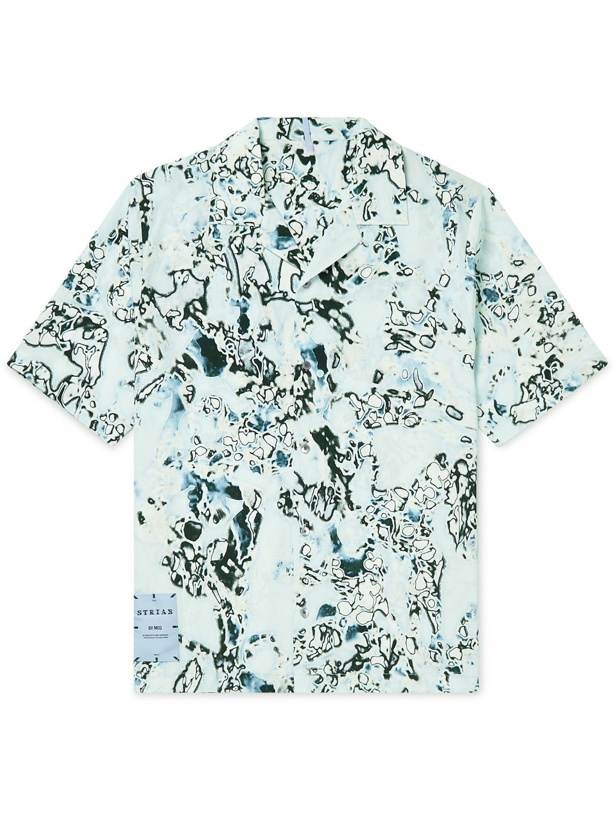 Photo: MCQ - Camp-Collar Logo-Appliquéd Printed Silk Shirt - Blue