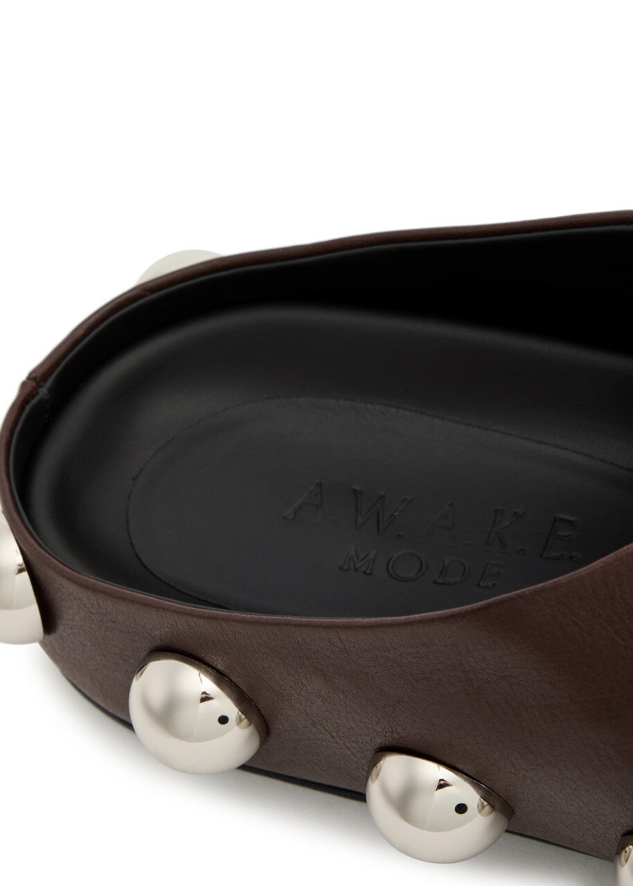 A.W.A.K.E Mode Gabi Studded Leather Clogs Brown
