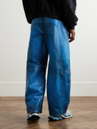 Balenciaga - Biker Wide-Leg Panelled Leather Drawstring Trousers - Blue