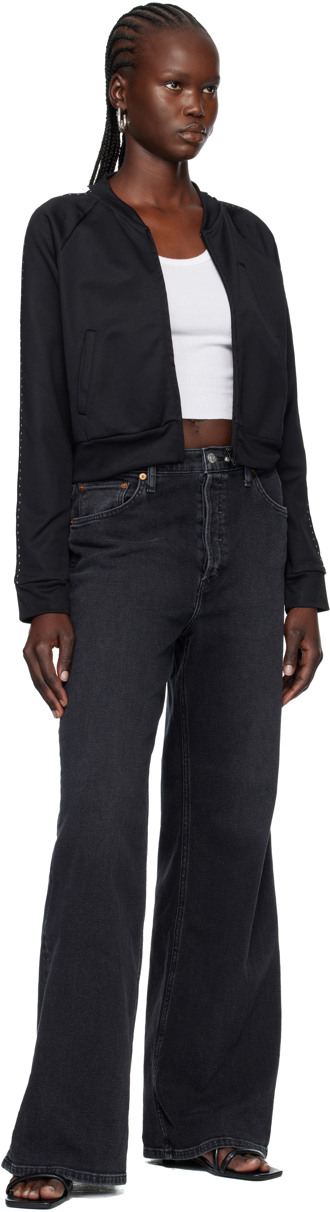 Re/Done Black Comfort Stretch High Rise Wide Leg Jeans