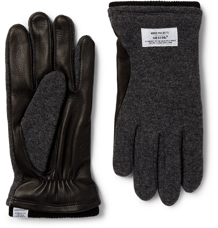 Photo: Norse Projects - Hestra Svante Fleece-Lined Leather and Knitted Gloves - Gray