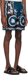 Versace Black & Navy Printed Silk Twill Slim Shorts