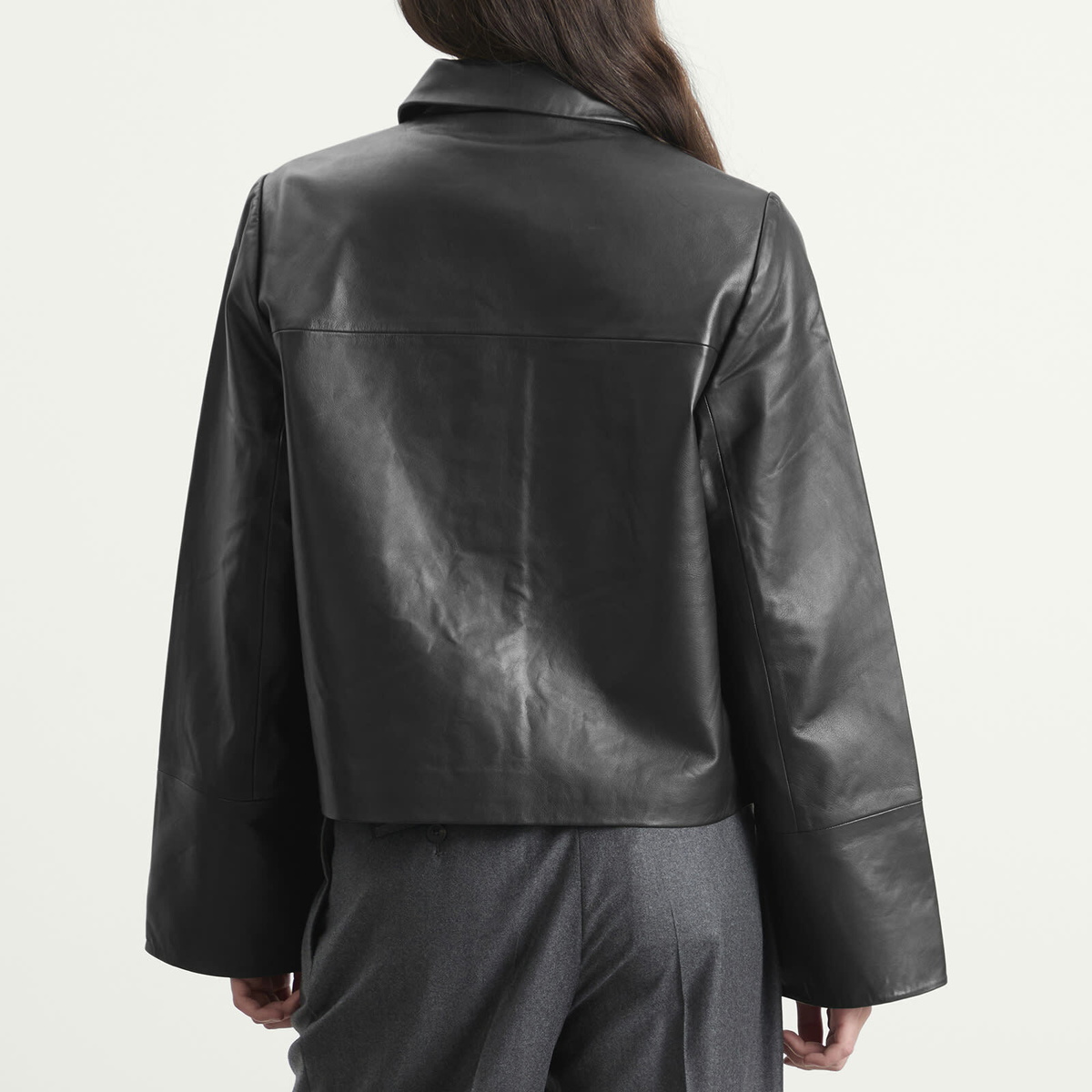 ST. Agni Women's Leather Minimal Jacket in Black