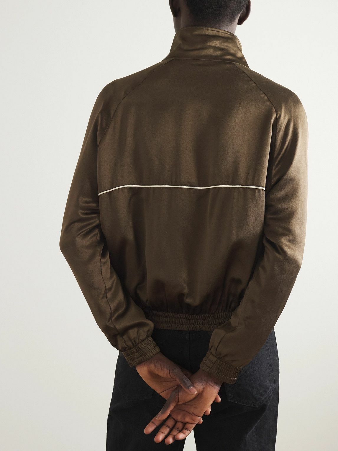 SAINT LAURENT - Teddy Piped Silk Satin-Jersey Track Jacket SAINT LAURENT - Teddy Piped Silk Satin-Jersey Track Jacket