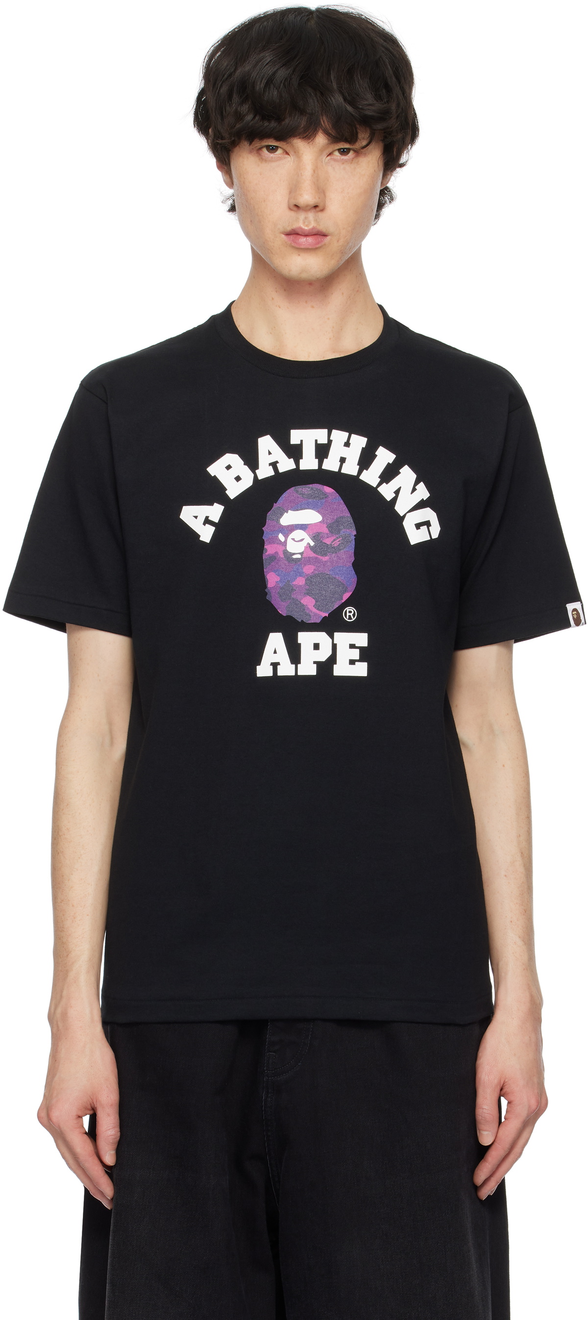 BAPE Black Color Camo College T-shirt A Bathing Ape